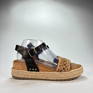 Earth Collins Brown Black Platform Wedge Sandals Comfort Shoes Womens Size 9.5M